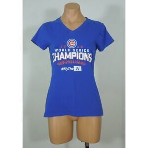 CHICAGO CUBS 2016 Shirt XL Juniors Womens World Series Champions V-Neck Blue